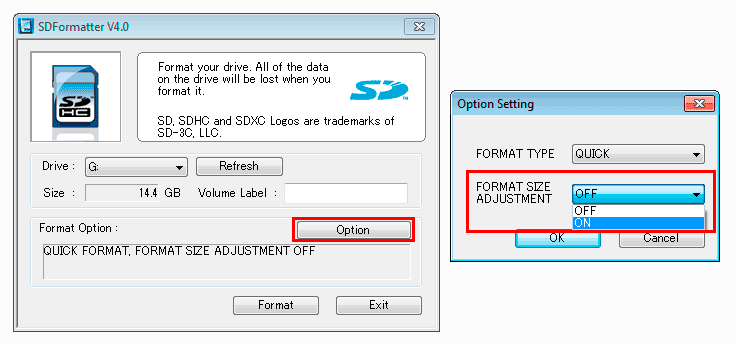 Opciones de SDFormatter